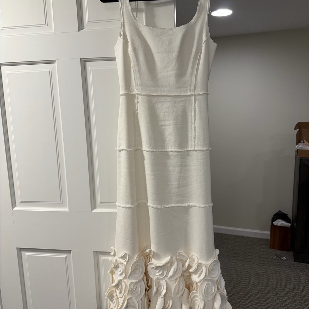 Alexis Cream Midi Dress with Floral Hem - Picture 6 of 9